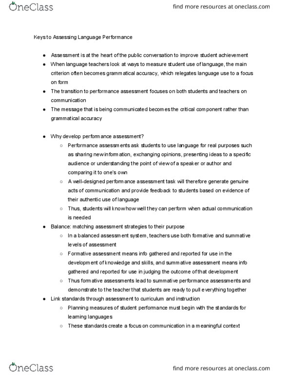 LLCU 424 Lecture Notes - Lecture 13: Summative Assessment, Formative Assessment, American Council On The Teaching Of Foreign Languages thumbnail