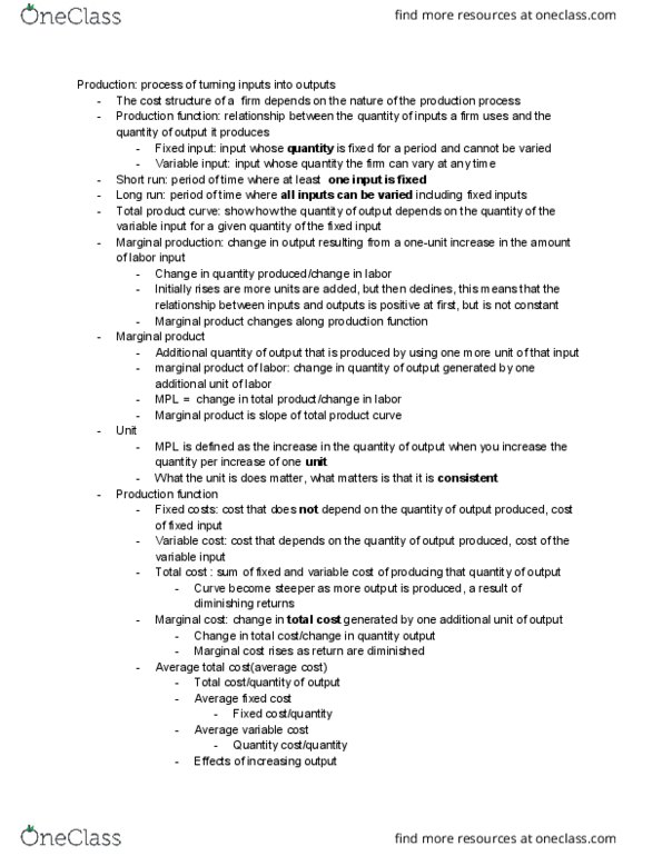 01:220:102 Lecture Notes - Lecture 14: Average Variable Cost, Average Cost, Marginal Product cover image