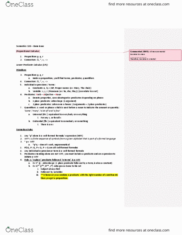 LING 320 Lecture Notes - Lecture 8: Propositional Calculus, Formal Language, Propositional Function thumbnail