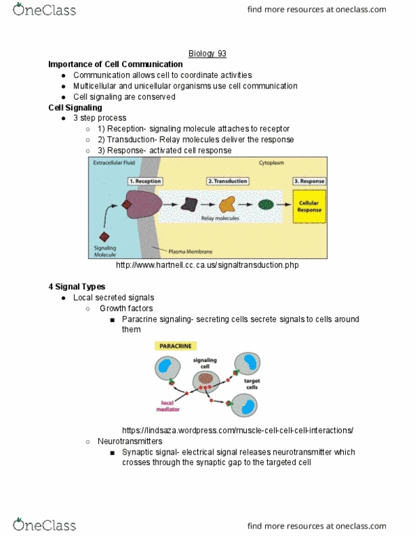 BIO SCI 93 Lecture Notes - Lecture 9: Paracrine Signalling, Cell Signaling, Cell Membrane thumbnail