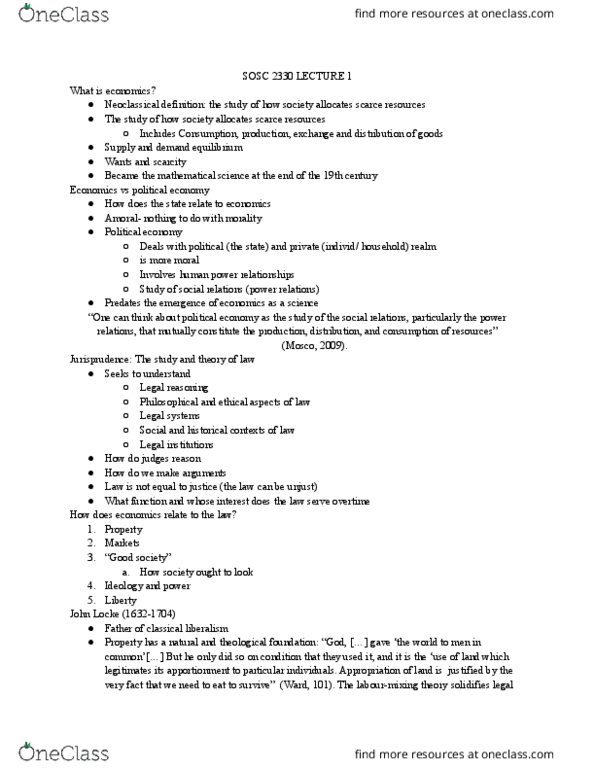 SOSC 2330 Lecture Notes - Lecture 1: Legal Culture, Universal Suffrage, Limited Government thumbnail