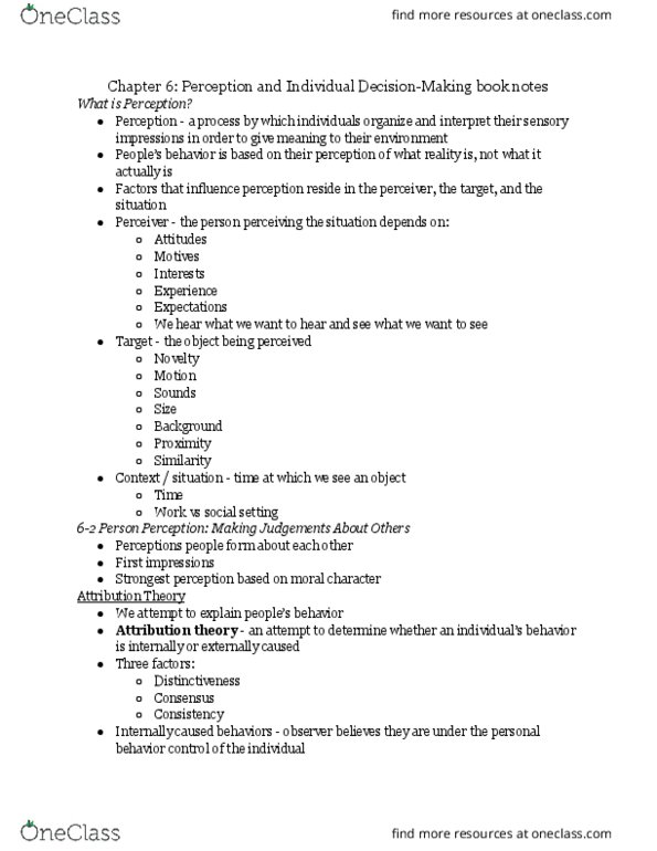 MGT 3400 Chapter Notes - Chapter 6: Hindsight Bias, Fundamental Attribution Error, Confirmation Bias thumbnail