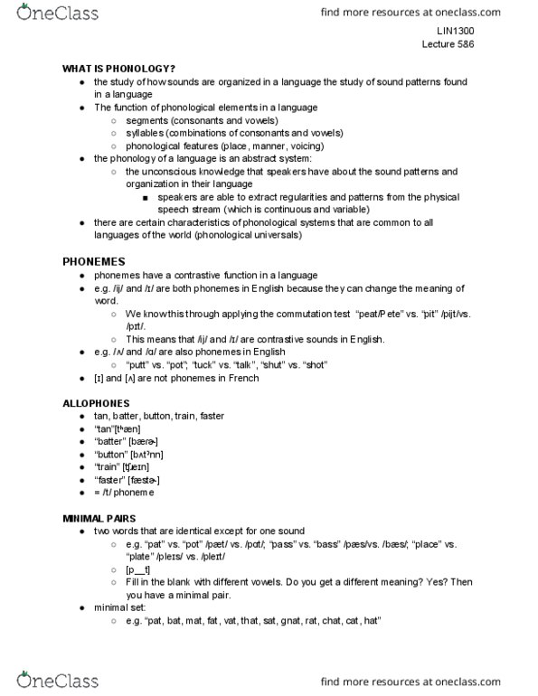 LIN 1300 Lecture Notes - Lecture 5: Minimal Pair, Phoneme, English Prefix thumbnail