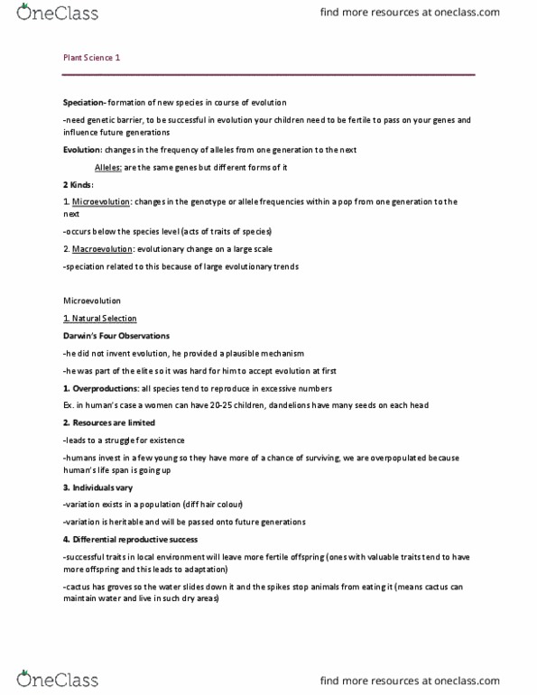 BIO 2137 Lecture Notes - Lecture 1: Allele Frequency, Microevolution, Speciation thumbnail