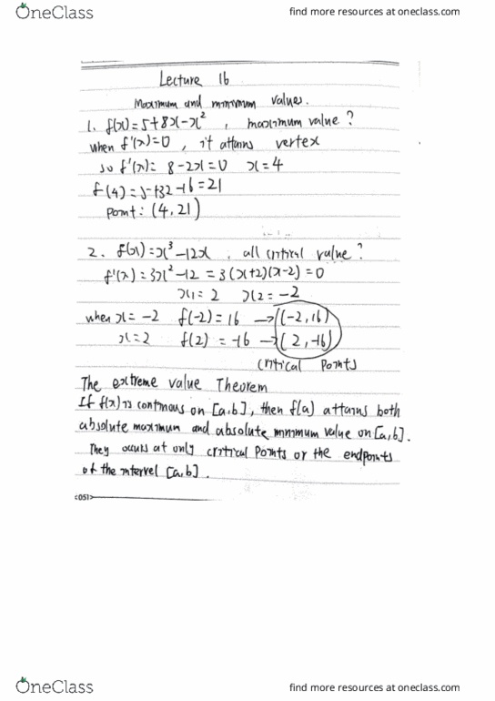 MATH 1131Q Lecture 16: Maximum and minimum values cover image