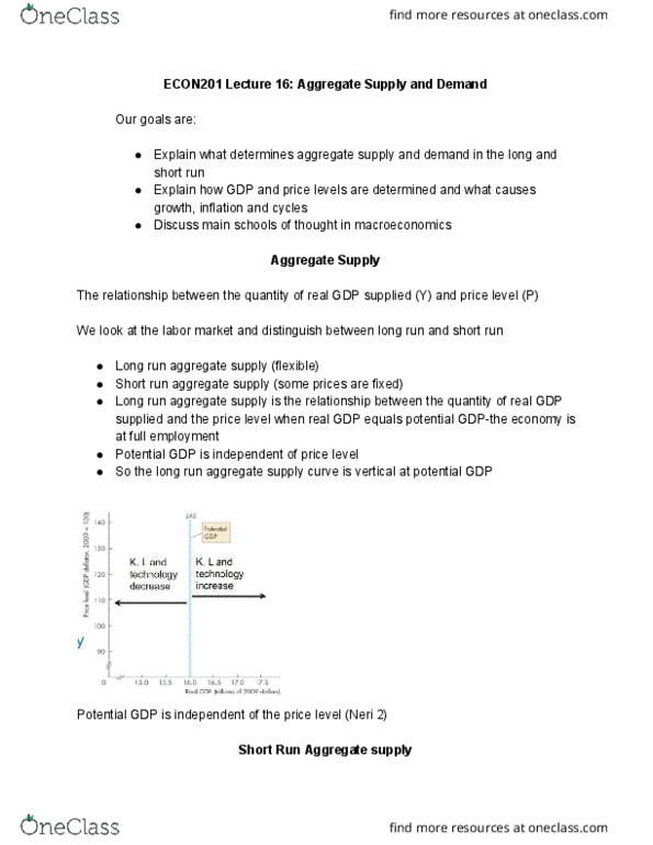 ECON 201 Lecture Notes - Lecture 16: Aggregate Supply, Aggregate Demand, Potential Output thumbnail