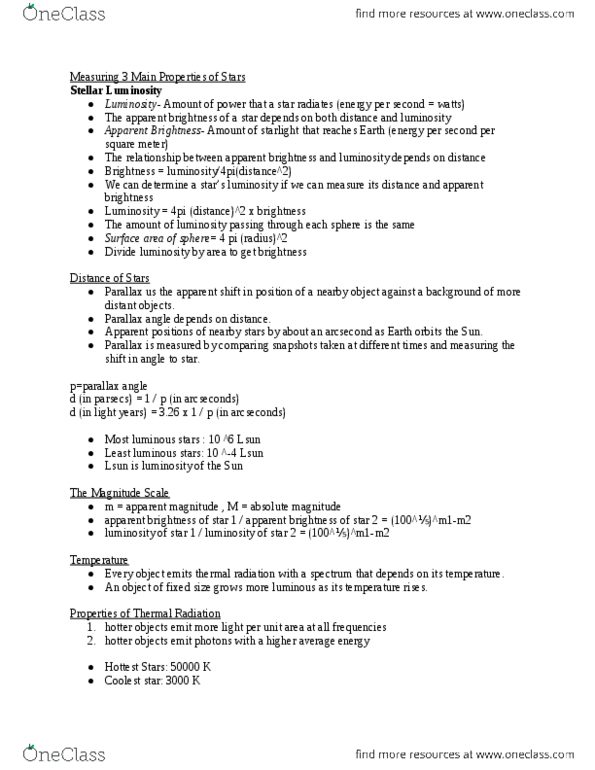 ASTRON 100 Lecture Notes - Solar Mass, Absorption Spectroscopy, Stellar Classification thumbnail