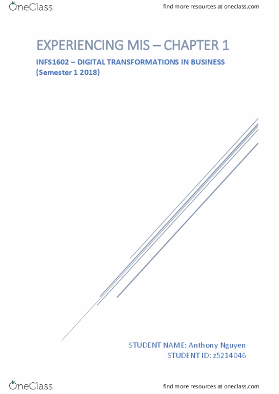 INFS1602 Lecture Notes - Lecture 2: Process Modeling, Business Process thumbnail