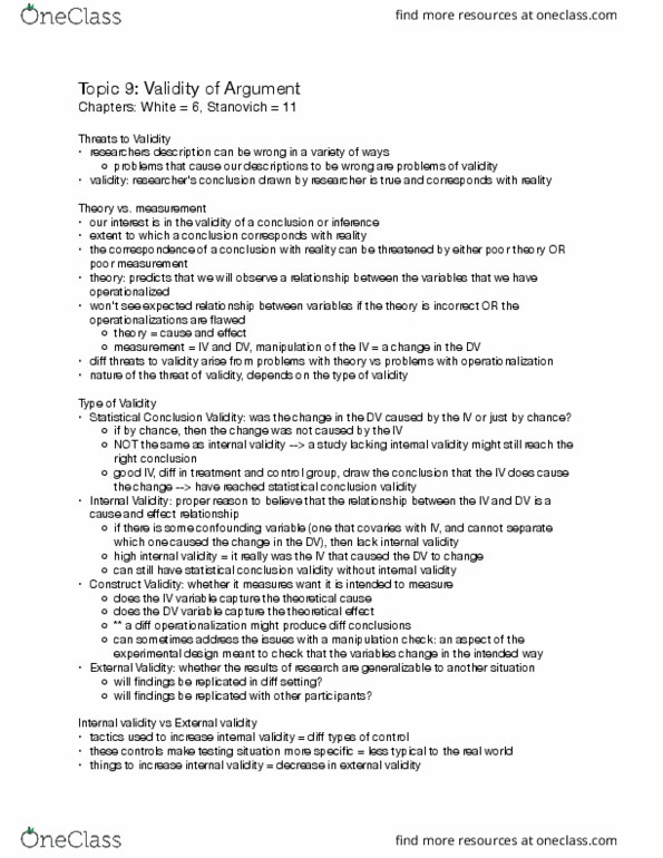 Psychology 2800E Lecture Notes - Lecture 9: Statistical Conclusion Validity, Internal Validity, Confounding thumbnail