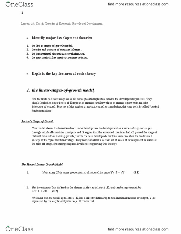 EC207 Lecture Notes - Lecture 4: Capital Accumulation, Free Market, Dependency Theory thumbnail