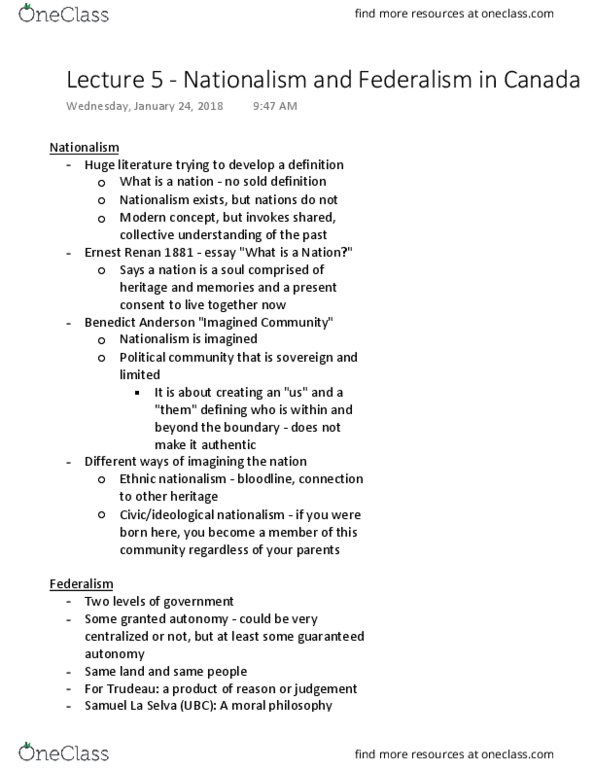 POLI 222 Lecture Notes - Lecture 5: Ethnic Nationalism thumbnail