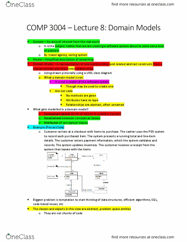 COMP 3004 Lecture Notes - Lecture 8: Domain Model, Class Diagram, Jargon thumbnail