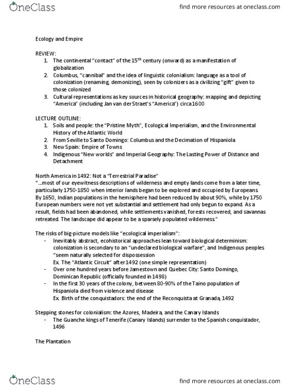 GGR240H1 Lecture Notes - Lecture 4: Santo Domingo, Settlement Geography, Biological Warfare thumbnail