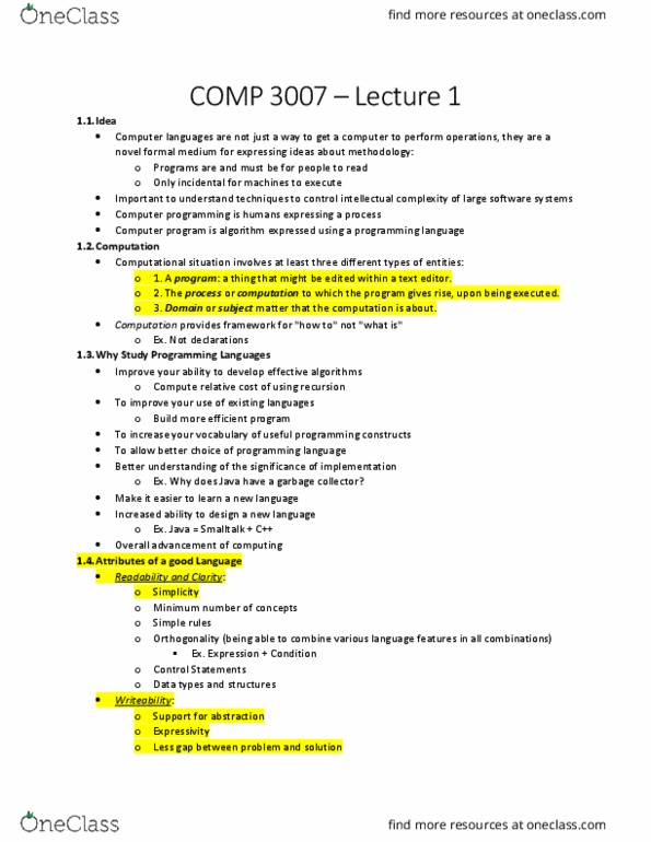 COMP 3007 Lecture Notes - Lecture 1: Text Editor, Computer Program, Orthogonality thumbnail