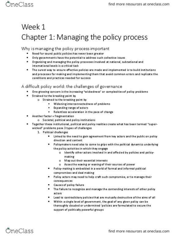 PLG 400 Chapter Notes - Chapter 1: Wicked Problem, E-Government, Rationality thumbnail