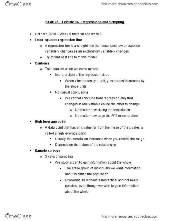 STAB22H3 Lecture Notes - Lecture 14: Dependent And Independent Variables, Sample Size Determination thumbnail