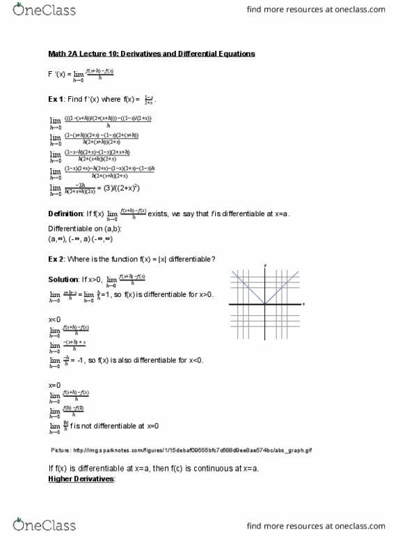 MATH 2A Lecture Notes - Lecture 10: Intermediate Value Theorem cover image