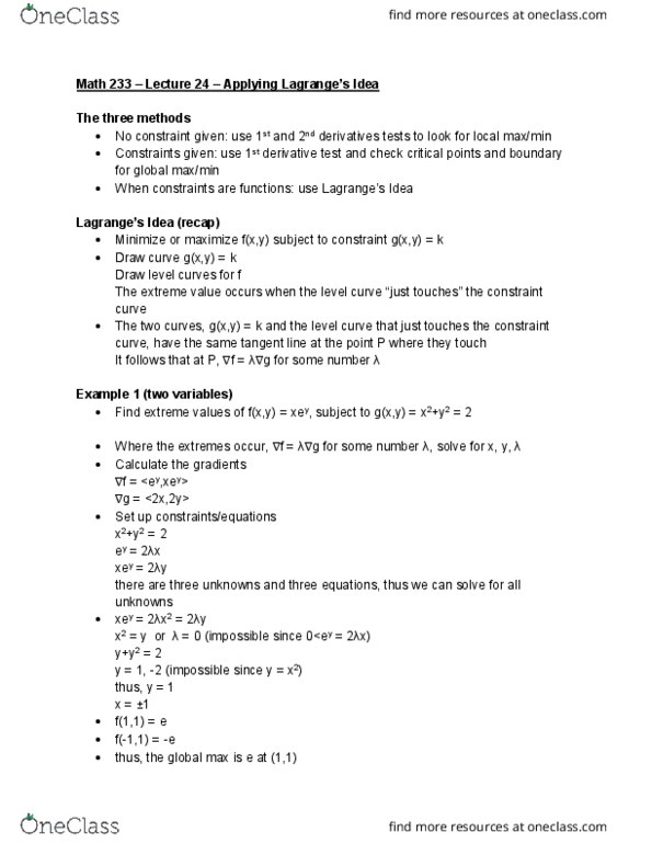 L24 Math 233 Lecture Notes Fall 18 Lecture 24 Level Set Minimax