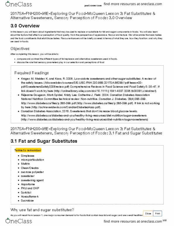 FNH 200 Lecture Notes - Lecture 3: Diabetes Canada, Sugar Substitute, Sucralose thumbnail