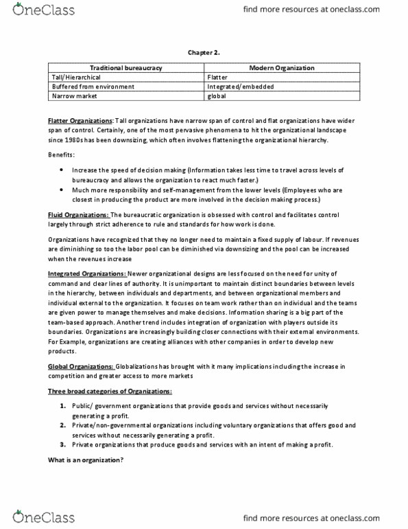 ADMS 1000 Lecture Notes - Lecture 3: Hierarchical Organization, Decision-Making, Organic Work thumbnail