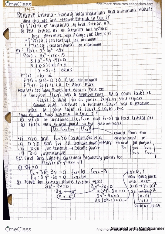 3450:223 Lecture 17: 14.7 local maximum and minimum notes, example and theory thumbnail