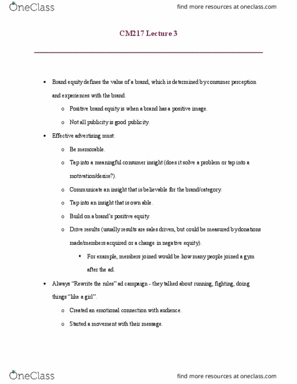 COM CM 317 Lecture Notes - Lecture 3: Negative Equity, Brand Equity thumbnail