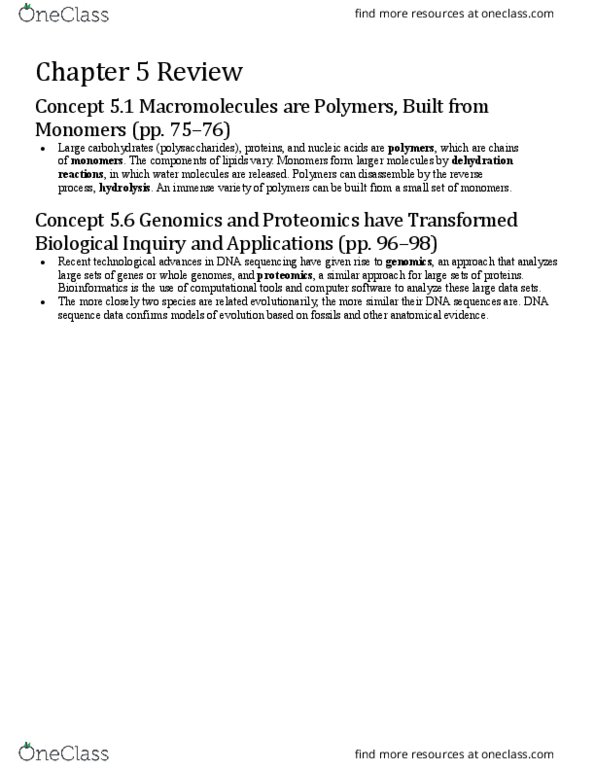 BIO152H5 Chapter Notes - Chapter 5: Genomics, Hydrolysis, Cell Nucleus thumbnail