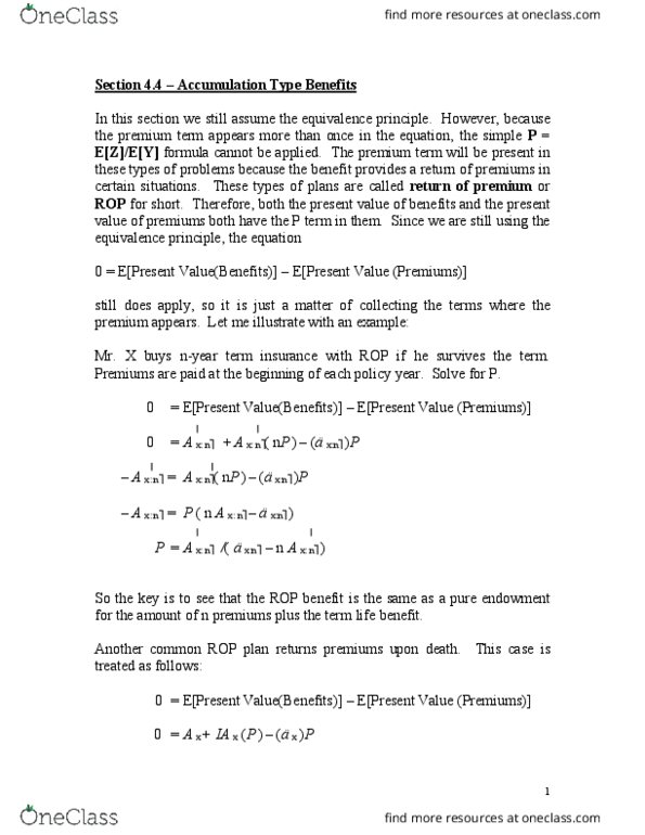 CISC 121 Lecture Notes - Lecture 7: Equivalence Principle, Term Life Insurance, Life Insurance thumbnail