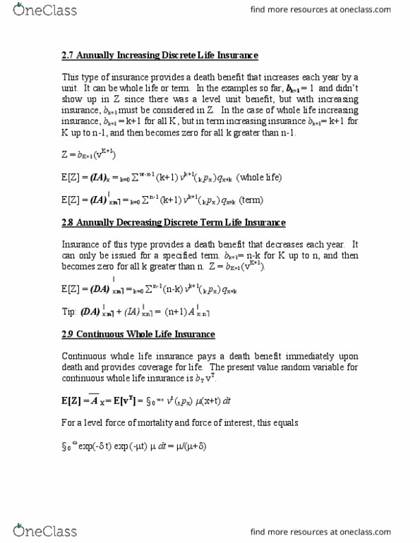 CISC 121 Lecture Notes - Lecture 6: Whole Life Insurance, Term Life Insurance, Life Insurance thumbnail