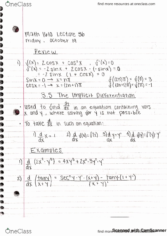 MATH 1610 Lecture 36: 3.5 The Implicit Differentiation cover image