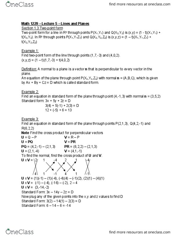 Mathematics 1229A/B Lecture Notes - Lecture 5: Cross Product, Dot Product cover image