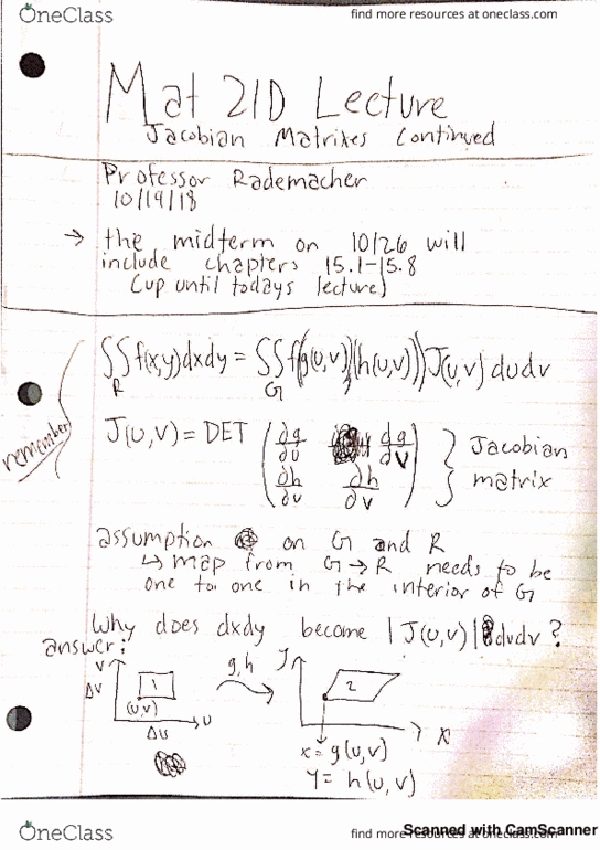 MAT 21D Lecture 11: Jacobian Matrixes: example cover image