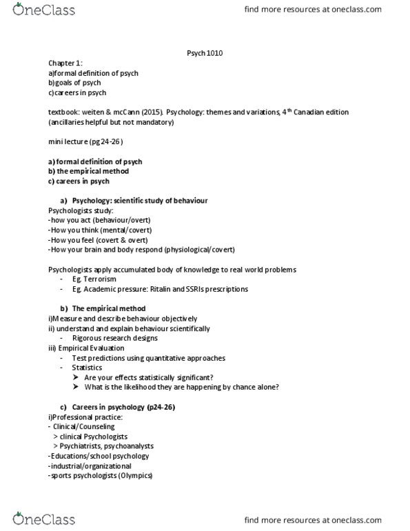 PSYC 1010 Lecture Notes - Lecture 11: Methylphenidate, Psych, Anterograde Amnesia thumbnail