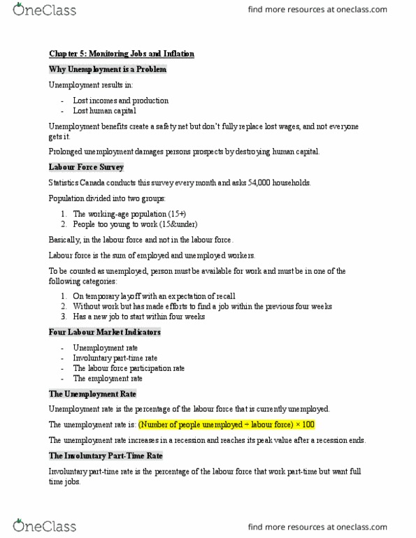 ECON 1010 Lecture Notes - Lecture 2: Labour Force Survey, Unemployment Benefits, Employment-To-Population Ratio thumbnail