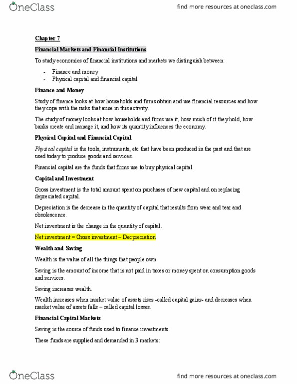 ECON 1010 Lecture Notes - Lecture 4: Financial Capital, Physical Capital, Financial Institution thumbnail