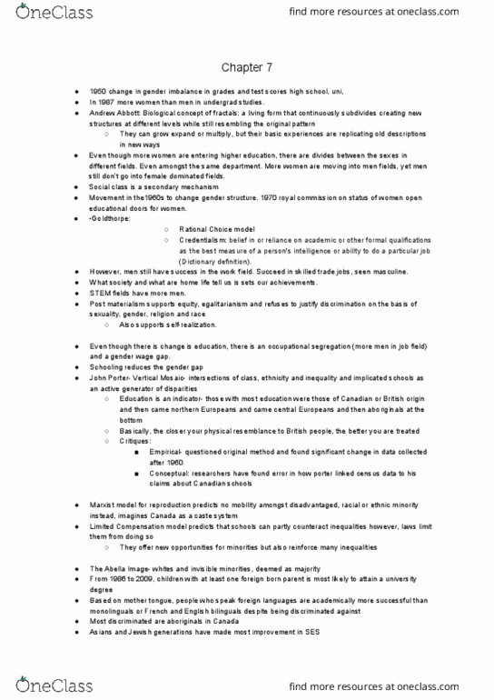 Sociology 2144A/B Chapter Notes - Chapter 7: Andrew Abbott, Occupational Segregation, Credentialism And Educational Inflation thumbnail