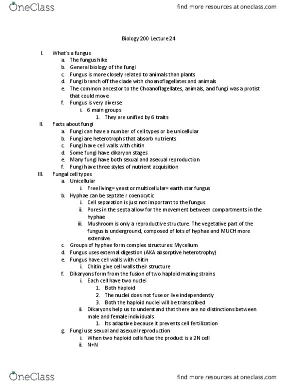 BIO 200LLB Lecture Notes - Lecture 24: Dikaryon, Choanoflagellate, Chitin cover image