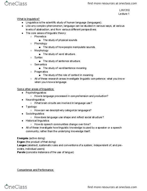 LIN 1310 Lecture Notes - Lecture 1: Potentiality And Actuality, Speech Community, Historical Linguistics thumbnail