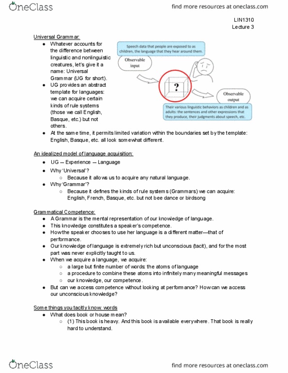 LIN 1310 Lecture Notes - Lecture 3: Universal Grammar, Waggle Dance, The Repository thumbnail