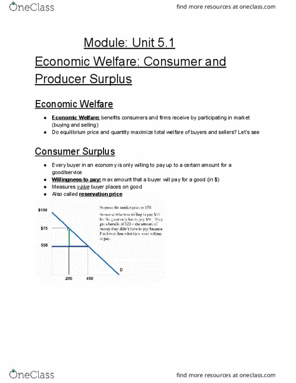 ECON 1B03 Lecture Notes - Lecture 9: Economic Surplus, Reservation Price, Economic Equilibrium cover image