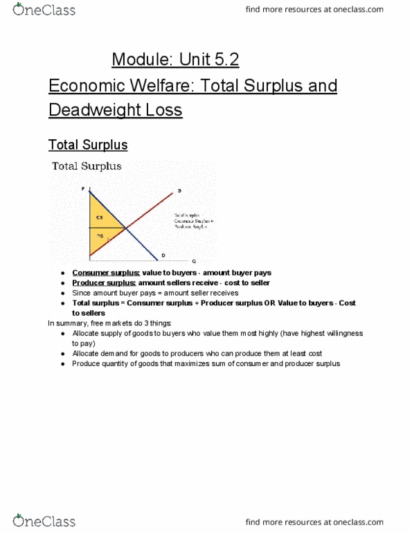 ECON 1B03 Lecture Notes - Lecture 10: Economic Surplus, Competitive Equilibrium cover image