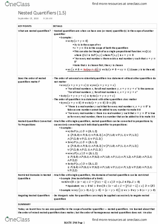 MATH 1P66 Lecture Notes - Lecture 6: Propositional Function cover image