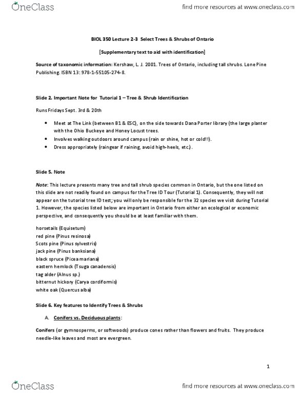 BIOL350 Lecture Notes - Lecture 2: Dutch Elm Disease, Birch Bark, Acer Rubrum thumbnail