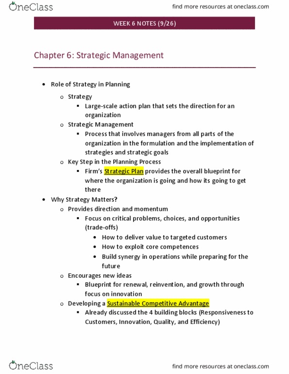 MAN 3025 Lecture Notes - Lecture 6: Competitive Advantage, Competitive Intelligence, Bargaining Power thumbnail