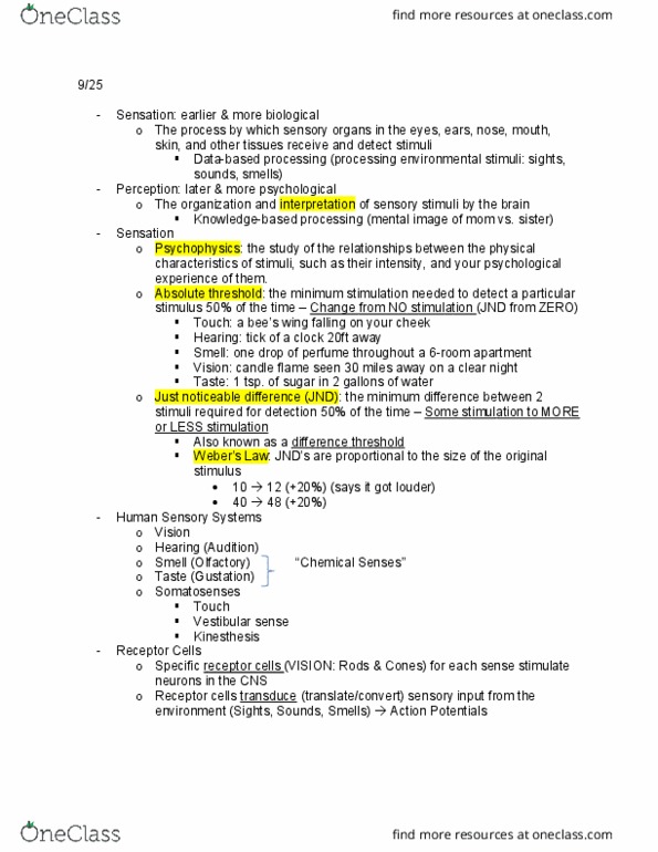 PSY 101 Lecture Notes - Lecture 2: Absolute Threshold, Teaspoon, Psychophysics thumbnail