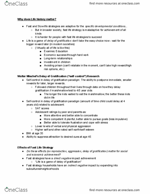 ISS 215 Lecture 18: ISS 215 10.19 Notes (Life History, Delay of Gratification thumbnail