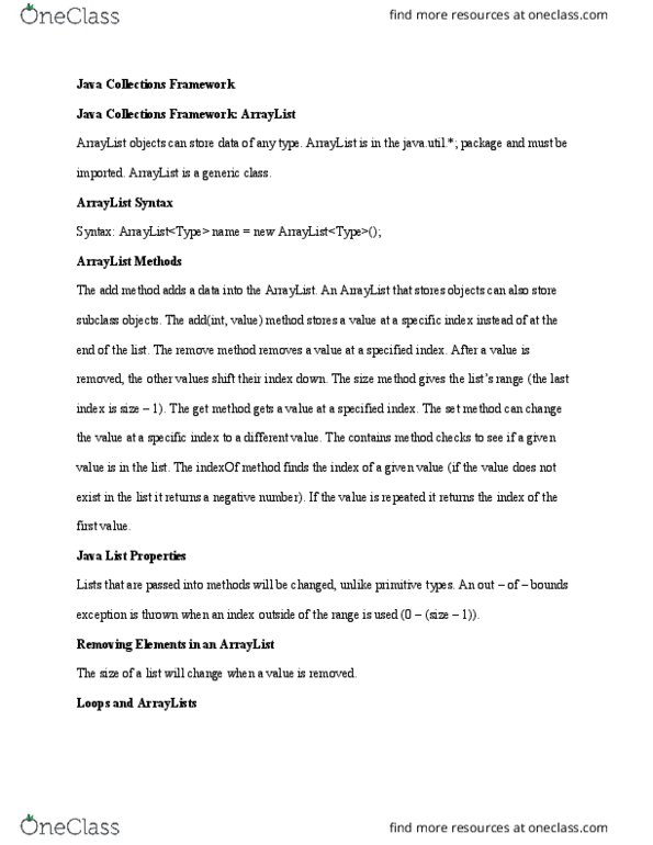 COSI 12b Lecture Notes - Lecture 9: Java Collections Framework, Negative Number thumbnail