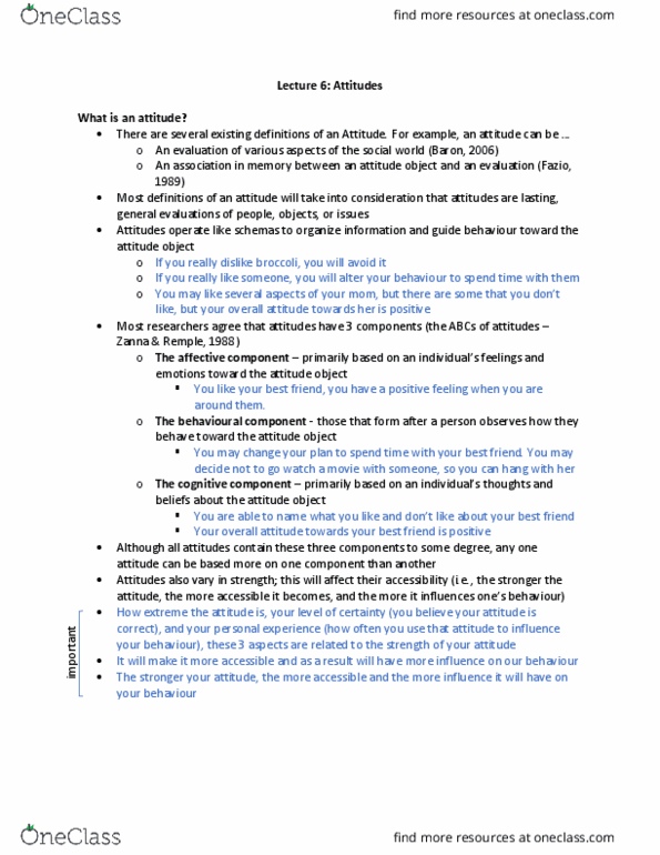 PSY 2110 Lecture Notes - Lecture 6: Broccoli, Theory Of Planned Behavior, Cognitive Dissonance thumbnail