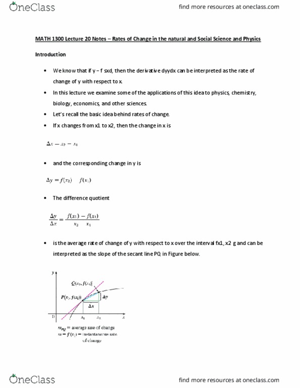MATH 1300 Lecture Notes - Lecture 20: Difference Quotient cover image