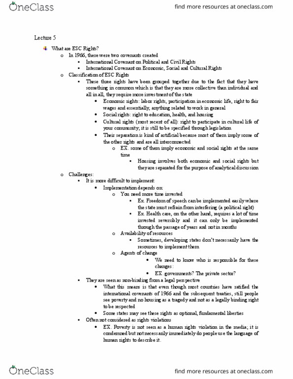 PSCI 3802 Lecture Notes - Lecture 5: Cultural Rights, Office Of The United Nations High Commissioner For Human Rights, Gender Equality thumbnail